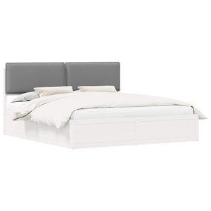 Sängram med Klädd Huvudgavel Ljusgrå 180 x 200 cm Massiv furu