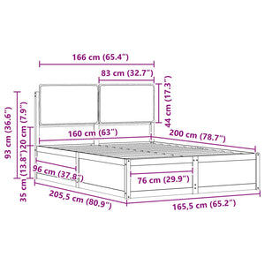 Sängram med Klädd Huvudgavel Ljusgrå 160 x 200 cm Massiv furu