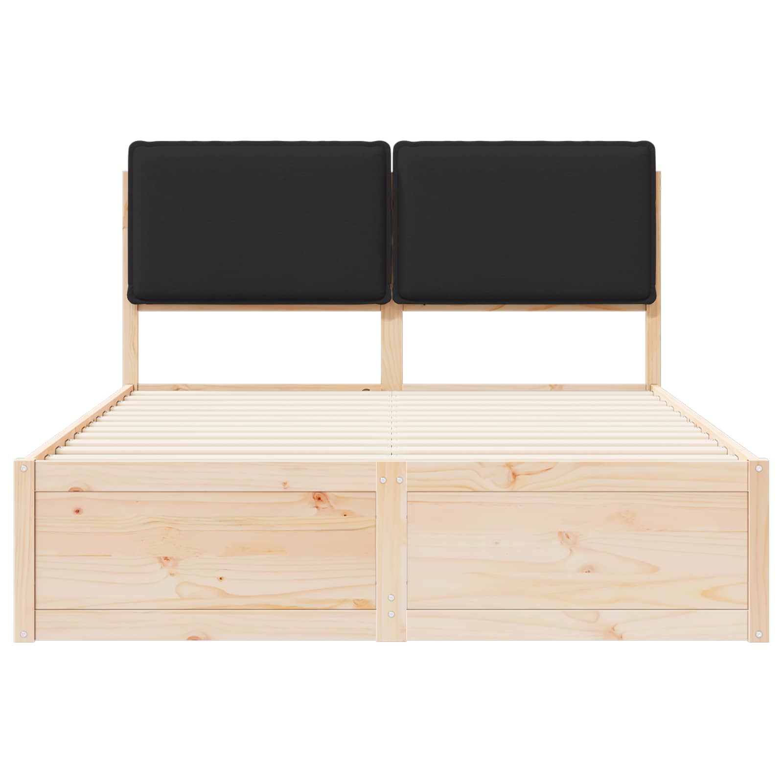 Sängram med Klädd Huvudgavel Svart 140 x 200 cm Massiv furu