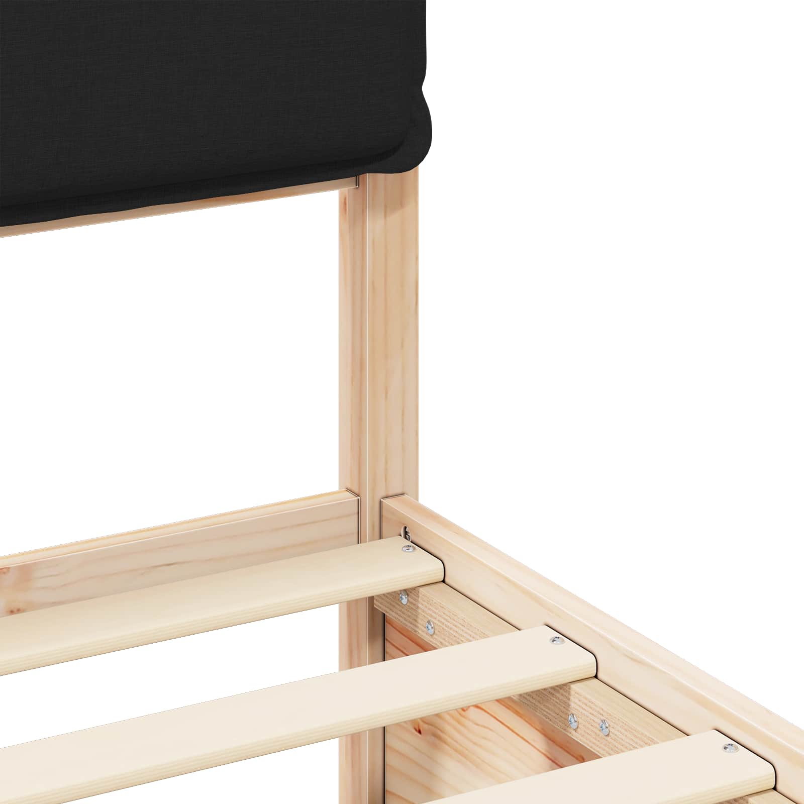 Sängram med Klädd Huvudgavel Svart 140 x 190 cm Massiv furu