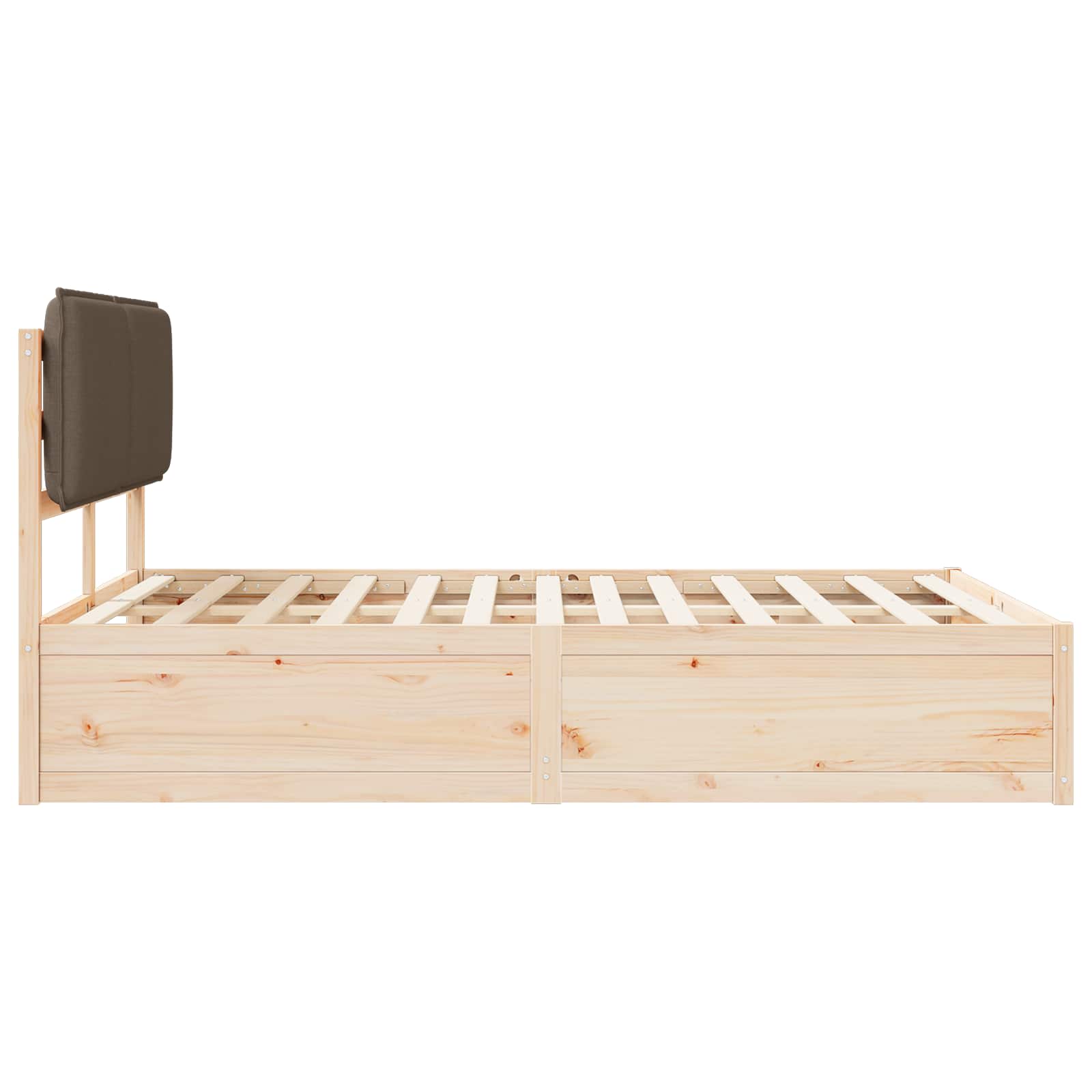 Sängram med Klädd Huvudgavel Taupe 140 x 190 cm Massiv furu