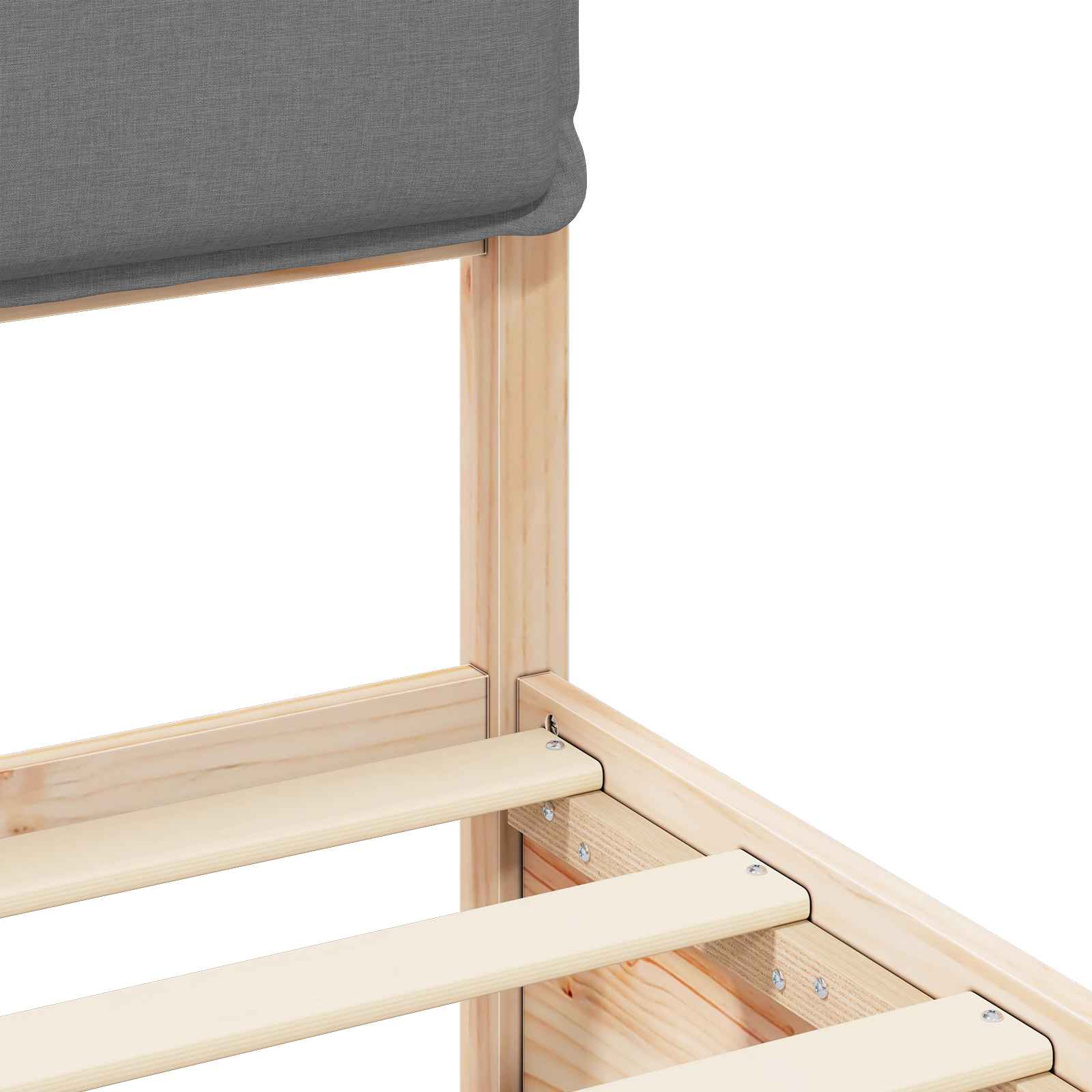 Sängram med Klädd Huvudgavel Ljusgrå 135 x 190 cm Massiv furu