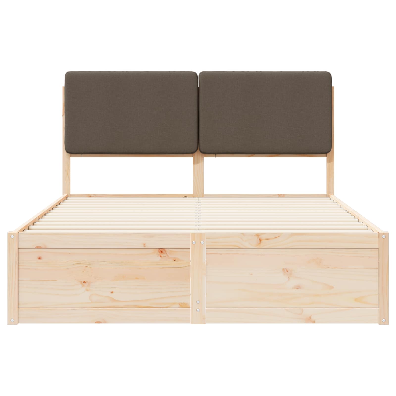 Sängram med Klädd Huvudgavel Taupe 150 x 200 cm Massiv furu