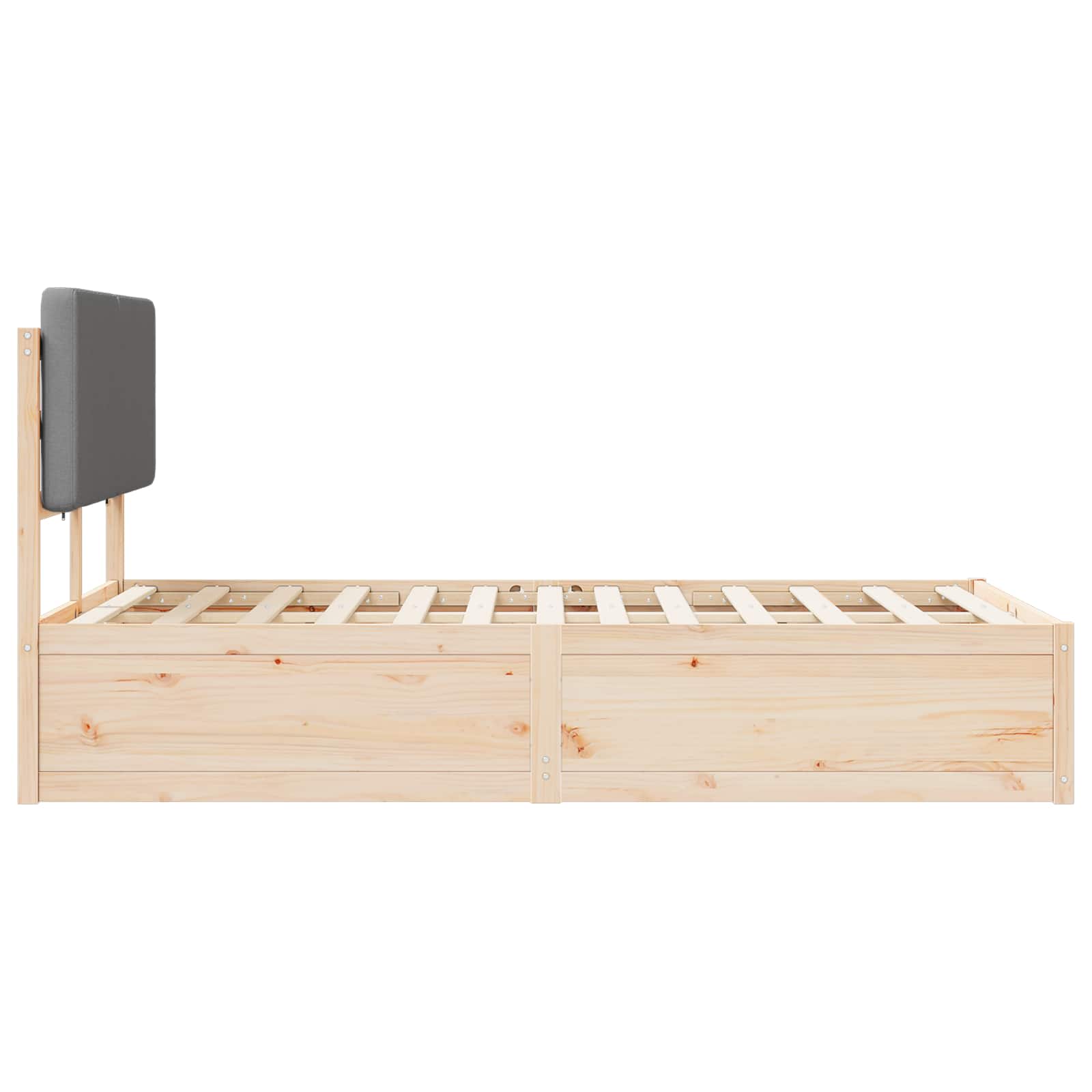 Sängram med Klädd Huvudgavel Ljusgrå 140 x 190 cm Massiv furu