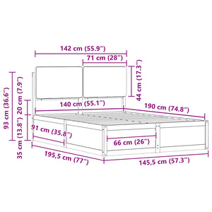 Sängram med Klädd Huvudgavel Ljusgrå 140 x 190 cm Massiv furu