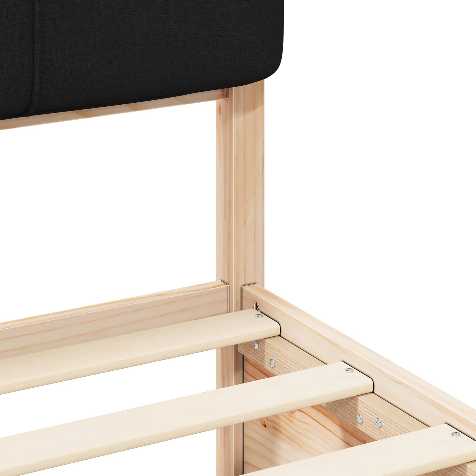 Sängram med Klädd Huvudgavel Svart 200 x 200 cm Massiv furu