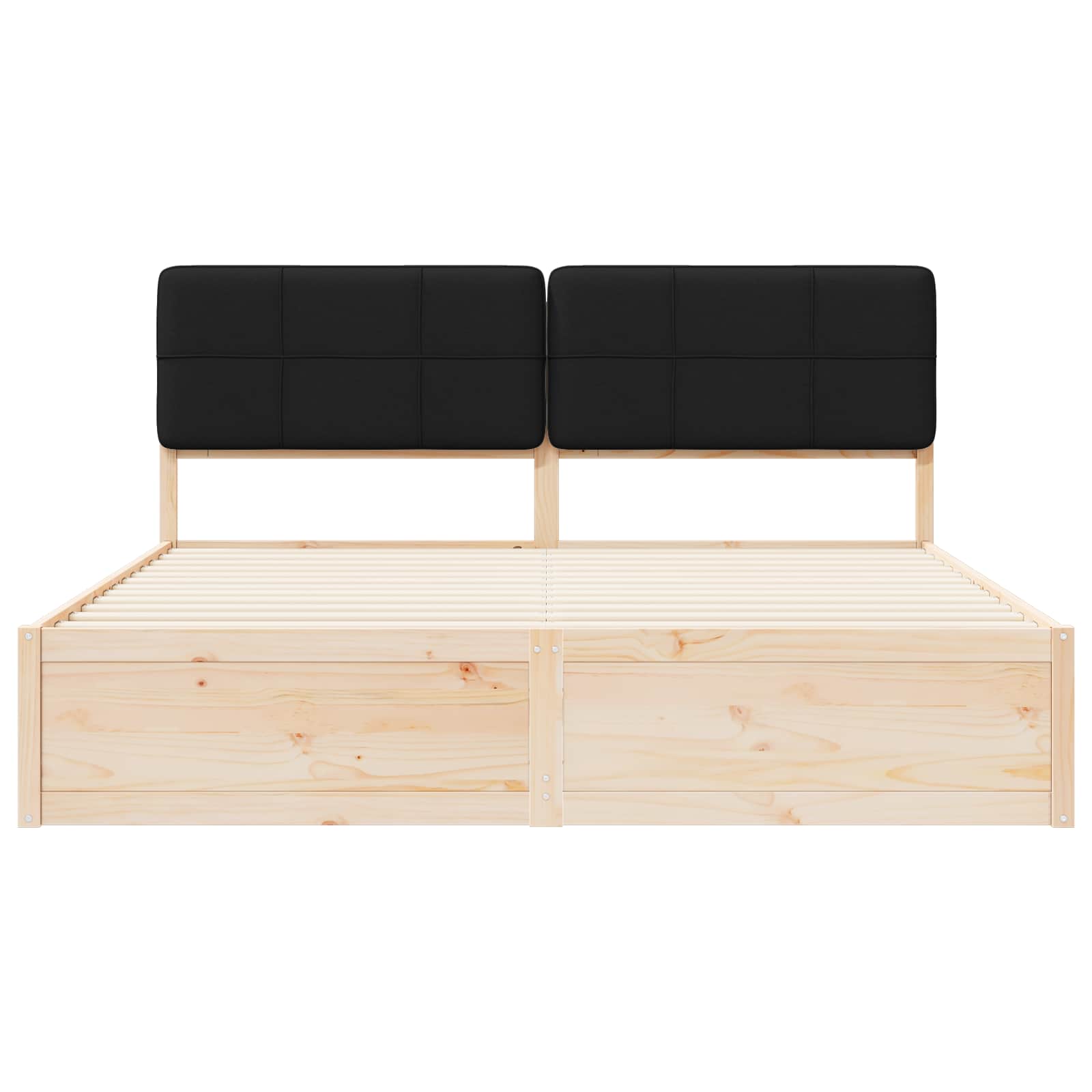 Sängram med Klädd Huvudgavel Svart 200 x 200 cm Massiv furu