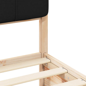 Sängram med Klädd Huvudgavel Svart 150 x 200 cm Massiv furu