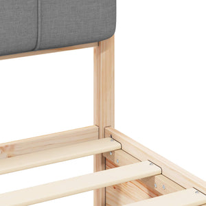 Sängram med Klädd Huvudgavel Ljusgrå 140 x 200 cm Massiv furu