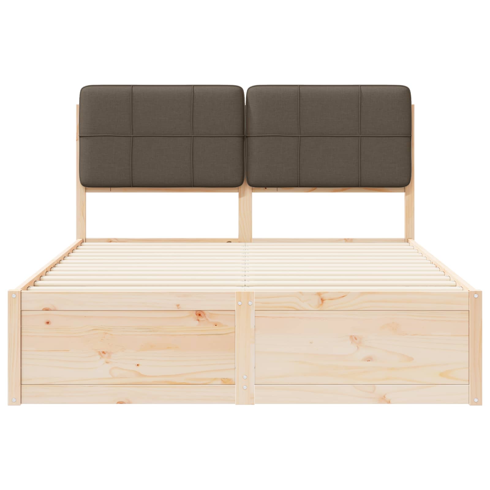 Sängram med Klädd Huvudgavel Taupe 140 x 190 cm Massiv furu