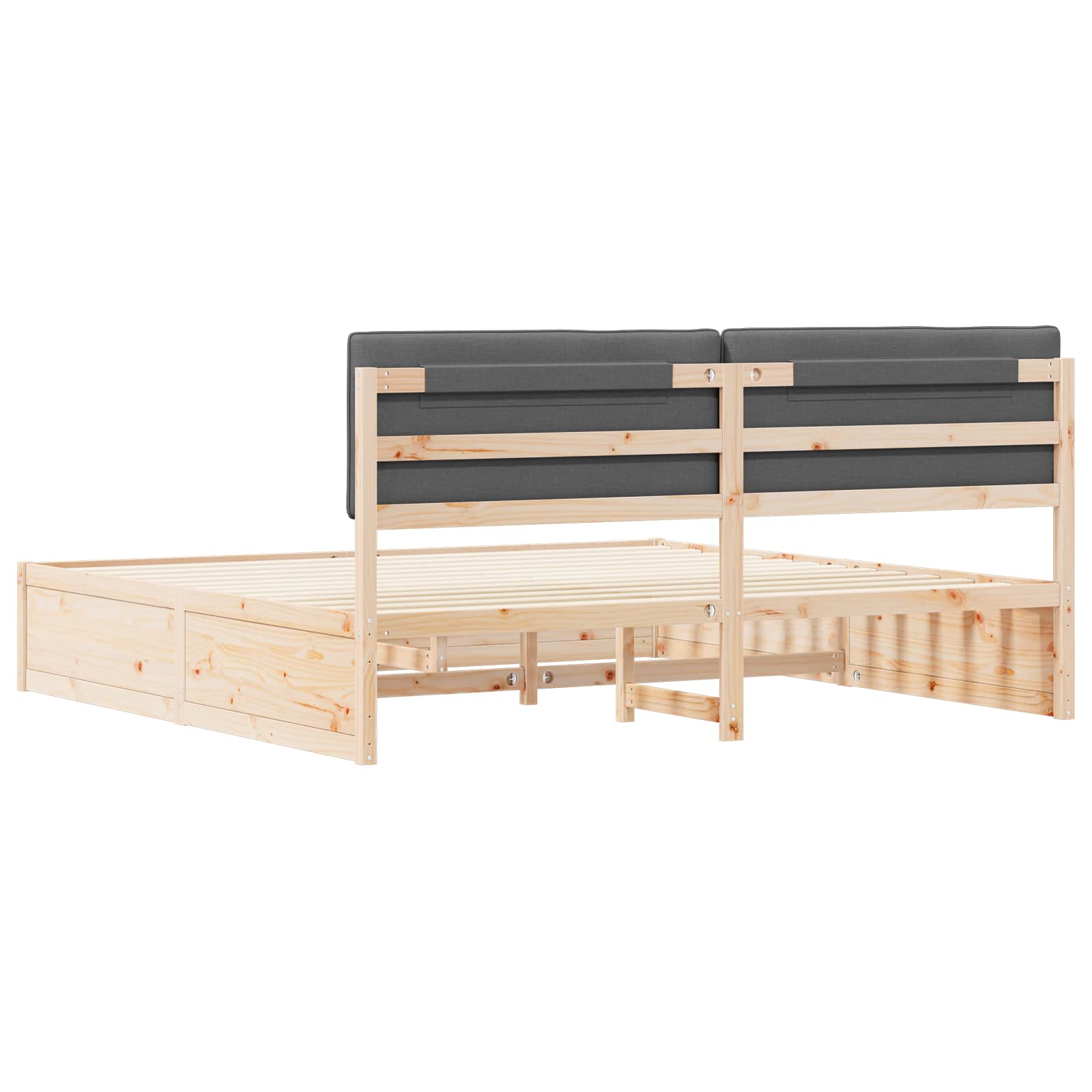 Sängram med Klädd Huvudgavel Mörkgrå 200 x 200 cm Massiv furu