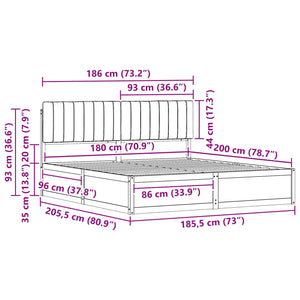 Sängram med Klädd Huvudgavel Taupe 180 x 200 cm Massiv furu