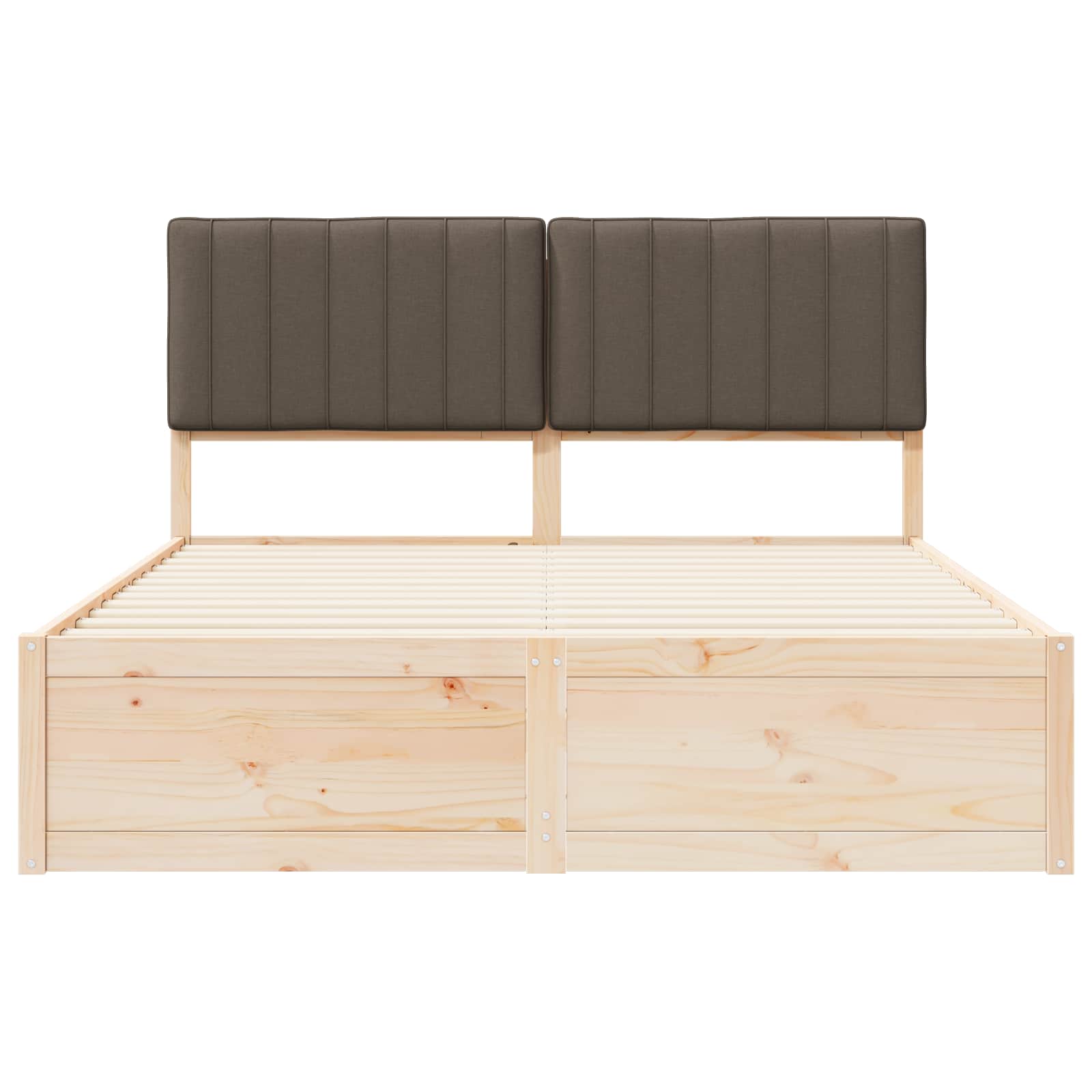 Sängram med Klädd Huvudgavel Taupe 160 x 200 cm Massiv furu