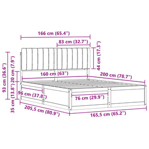 Sängram med Klädd Huvudgavel Ljusgrå 160 x 200 cm Massiv furu
