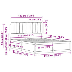 Sängram med Klädd Huvudgavel Svart 140 x 190 cm Massiv furu
