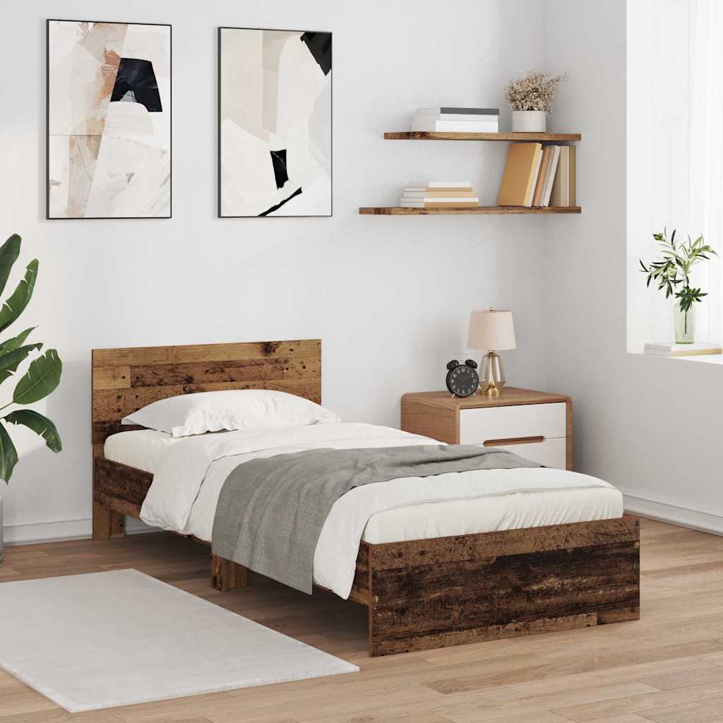 Sängram med huvudgavel Gammalt trä 90 x 200 cm Konstruerat trä
