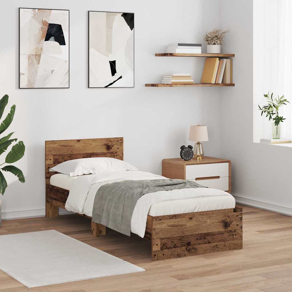 Sängram med huvudgavel Gammalt trä 75 x 190 cm Konstruerat trä