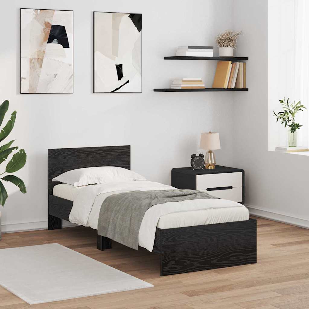 Sängram med huvudgavel Svart Ek 75 x 190 cm Konstruerat trä