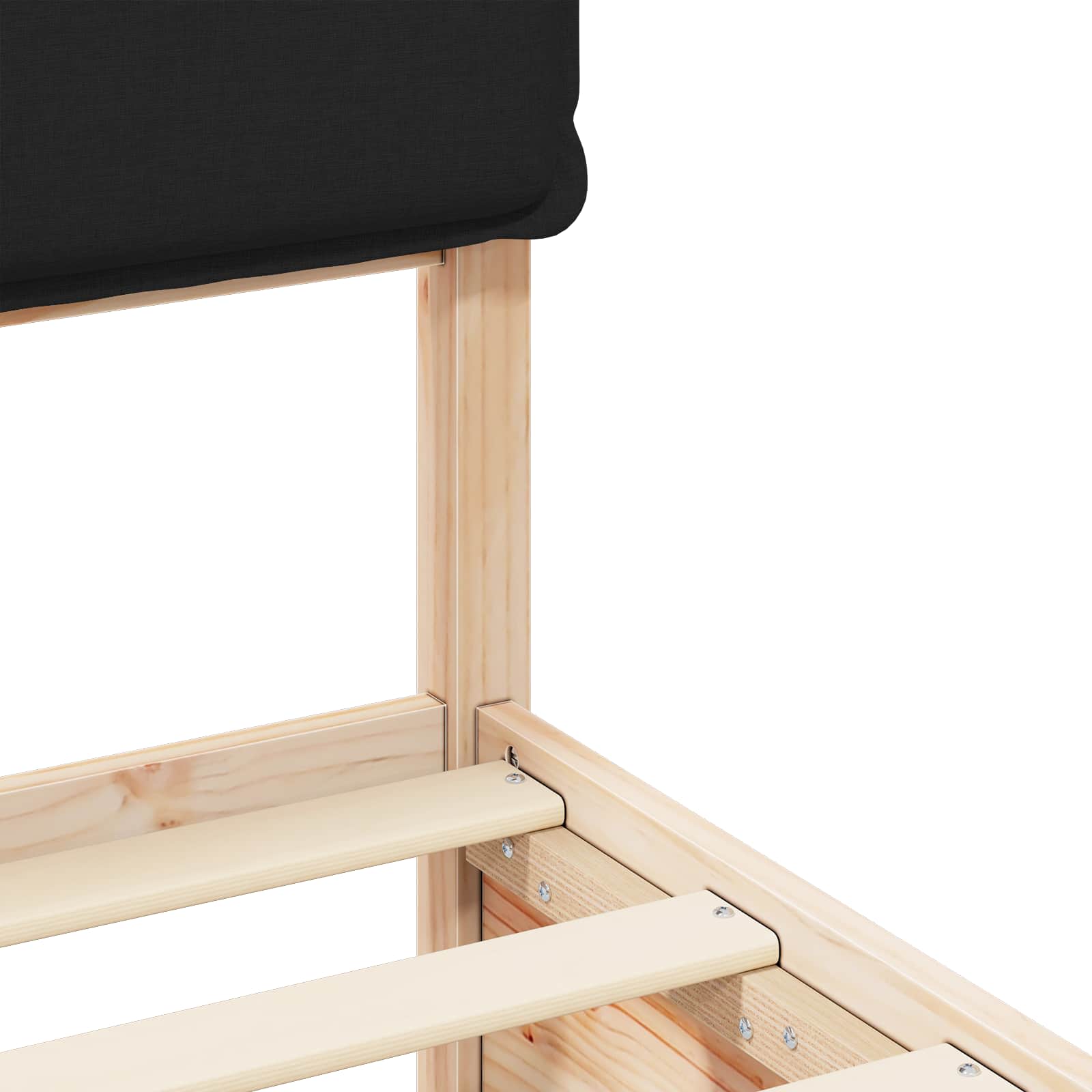 Sängram med Klädd Huvudgavel Svart 120 x 190 cm Massiv furu