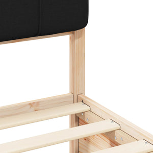 Sängram med Klädd Huvudgavel Svart 120 x 200 cm Massiv furu