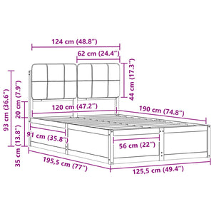 Sängram med Klädd Huvudgavel Taupe 120 x 190 cm Massiv furu