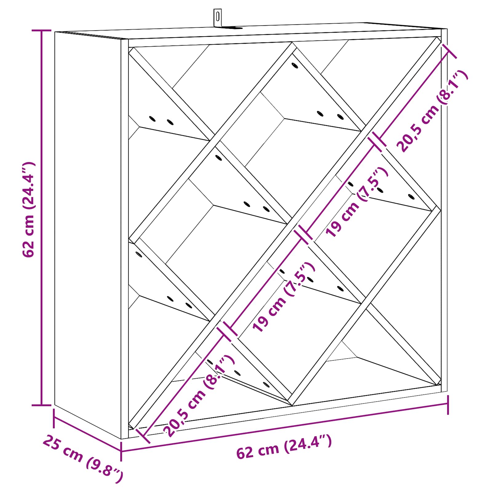 Vinställ 2 pcs Naturfärg 62 x 25 x 62 cm Massiv furu