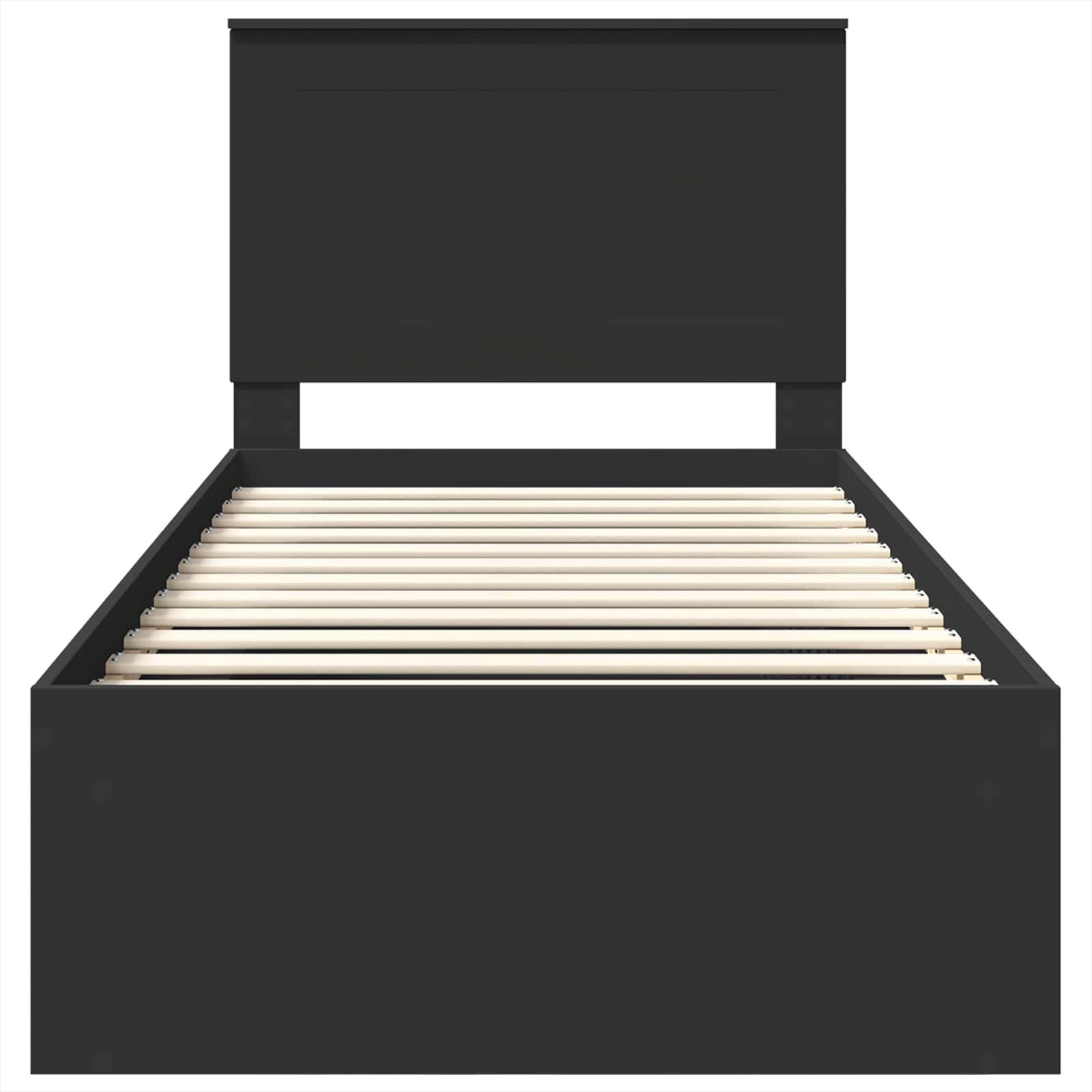 Sängram med huvudgavel Svart 90 x 190 cm Massiv furu