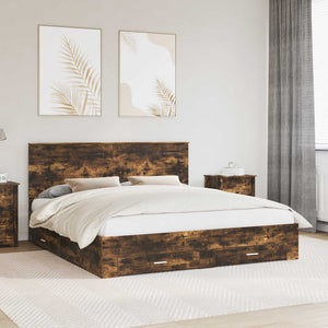 Sängram med huvudgavel Rökt ek 200 x 200 cm Konstruerat trä