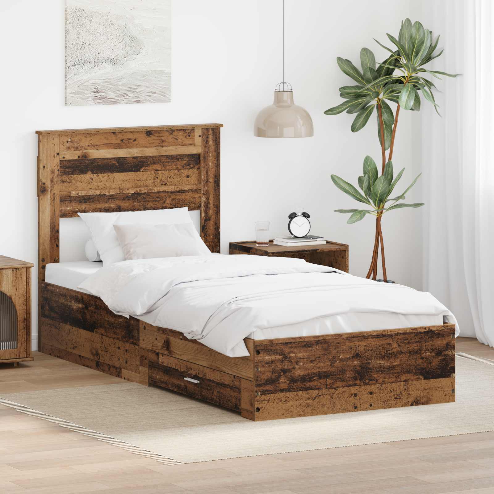 Sängram med låda Gammalt trä 90 x 200 cm Konstruerat trä