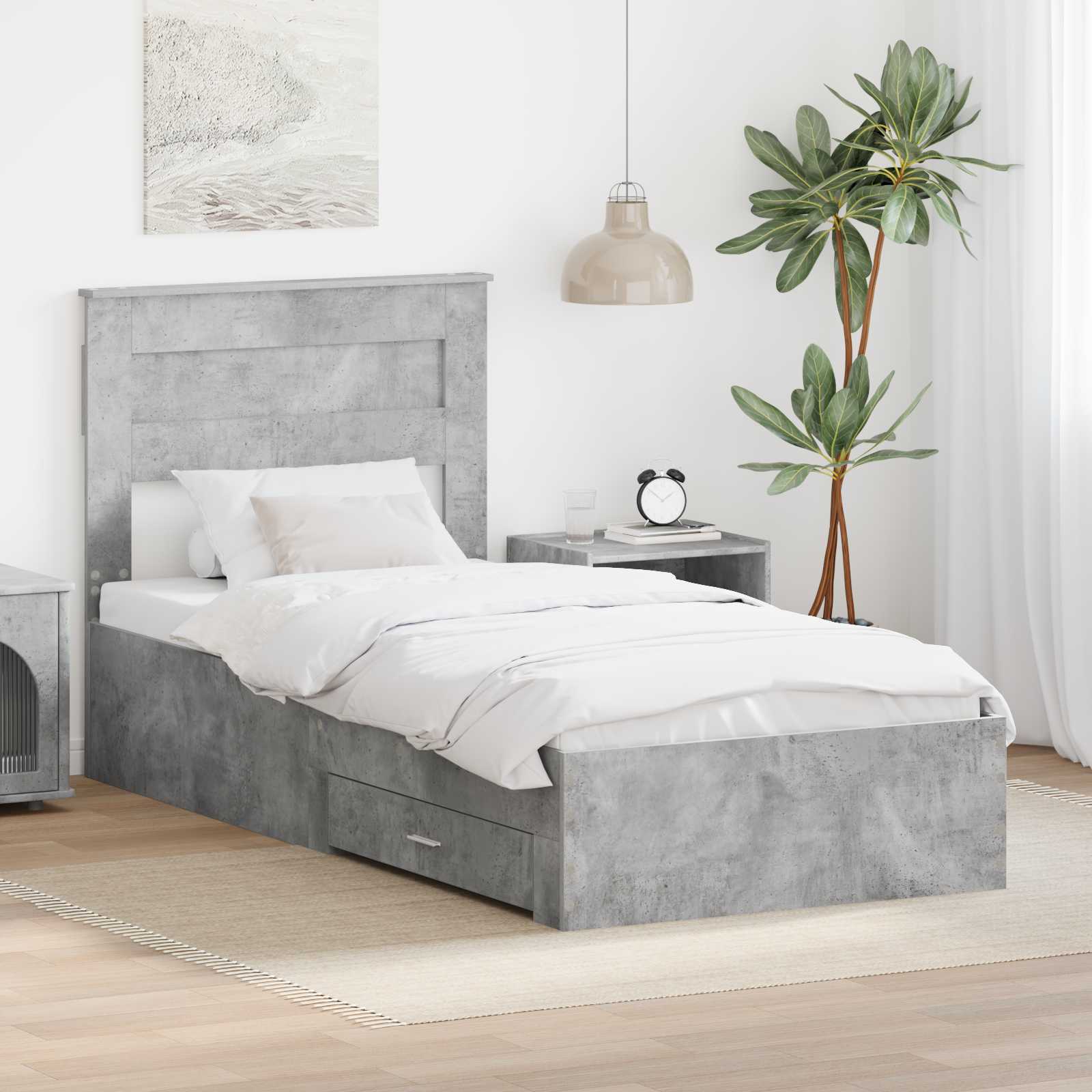 Sängram Betong Grå och Silver 75 x 190 cm Konstruerat trä