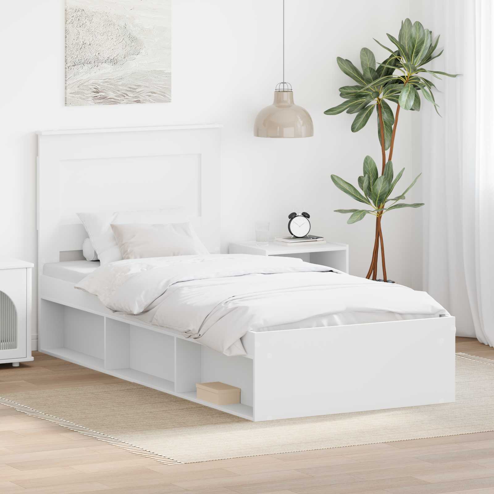 Sängram med huvudgavel Vit 75 x 190 cm Massiv furu