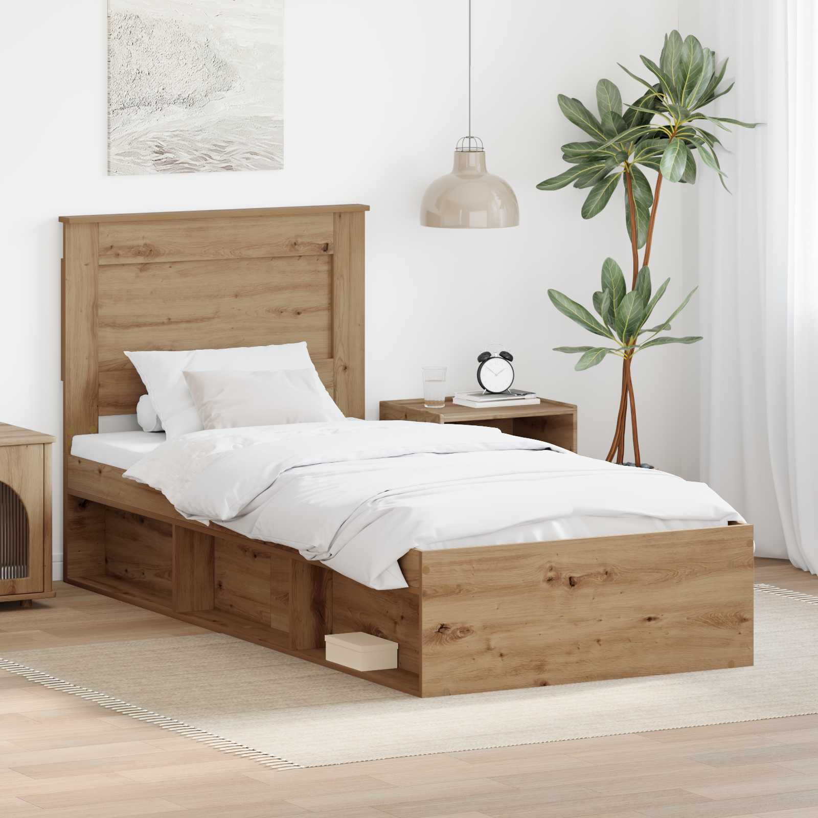 Sängram med huvudgavel Artisan Ek 75 x 190 cm Massiv furu