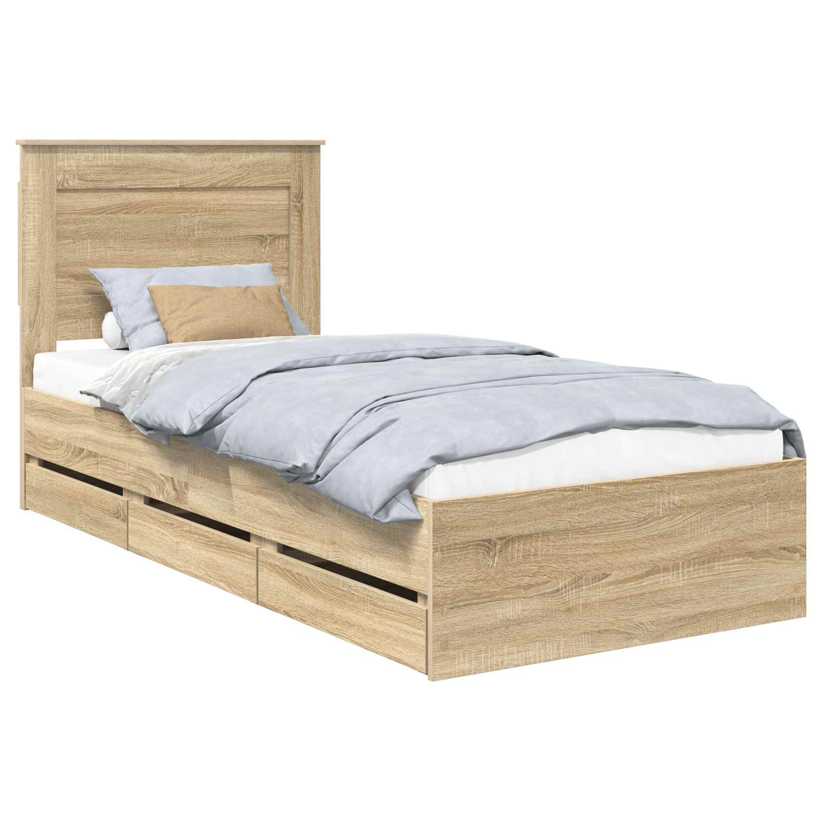 Sängram med låda med lagring Sonoma-ek 75 x 190 cm Ingenjörsträ