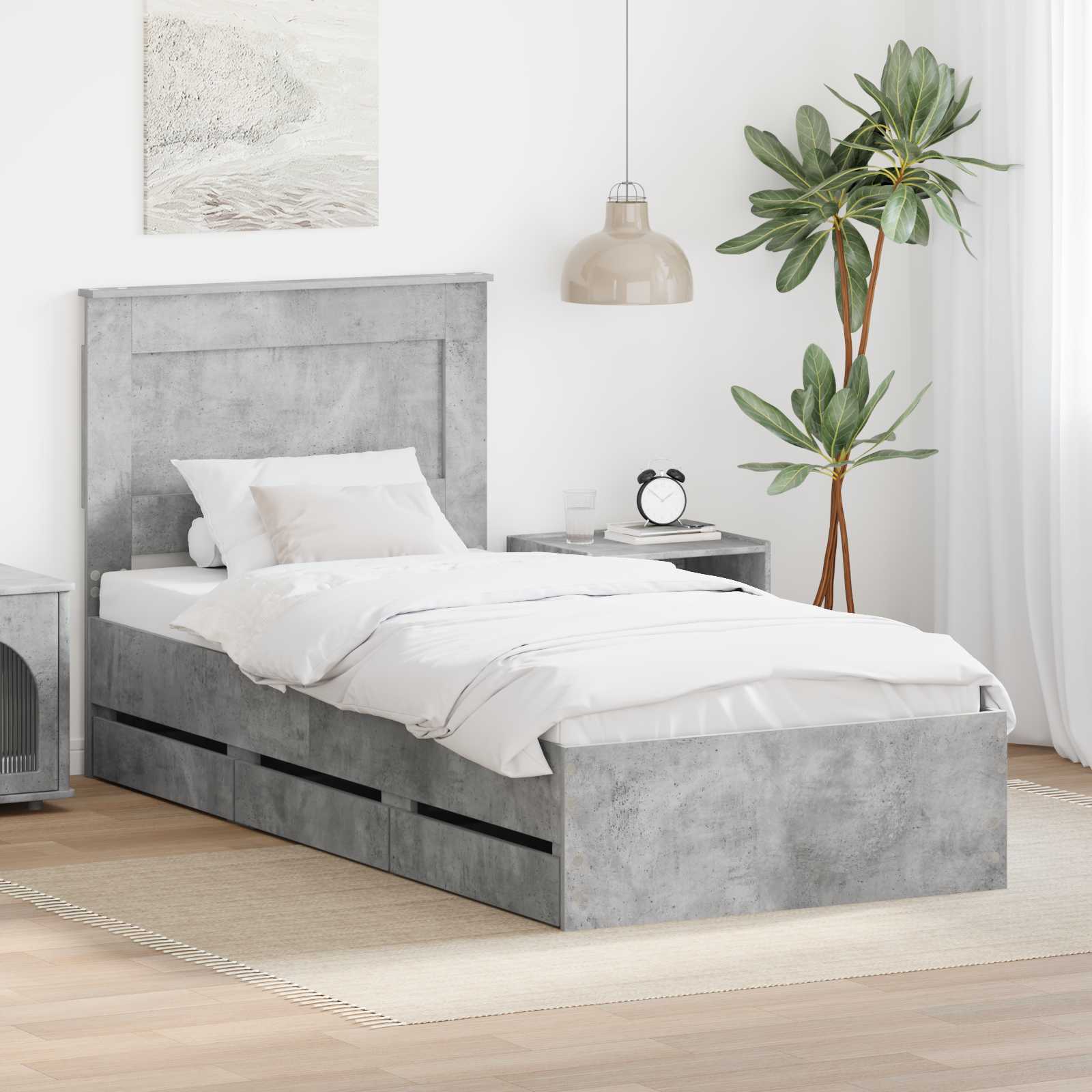 Sängram med låda med lagring Betonggrå 75 x 190 cm Ingenjörsträ