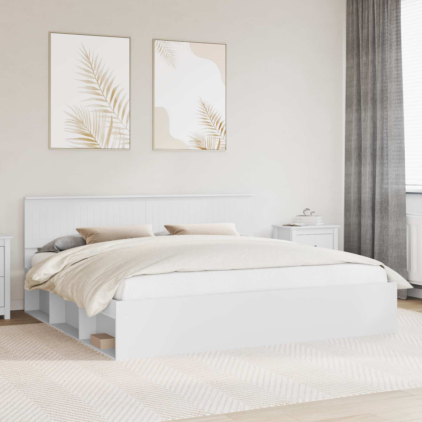 Sängram med huvudgavel Vit 200 x 200 cm Massiv furu