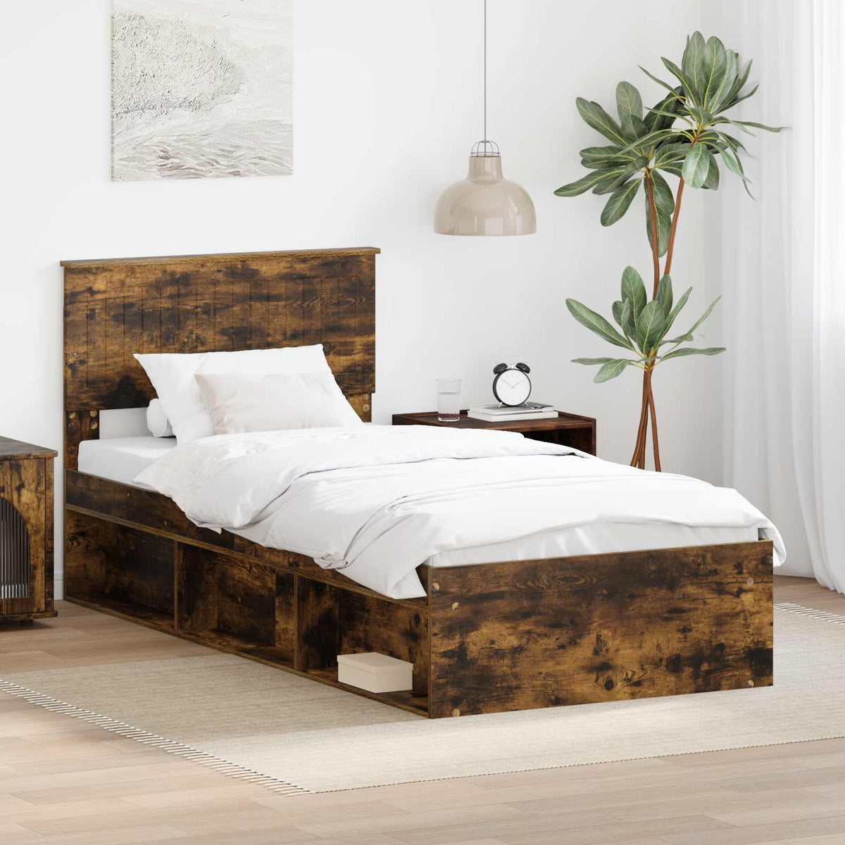 Sängram Rökt ek 90 x 200 cm Massiv furu