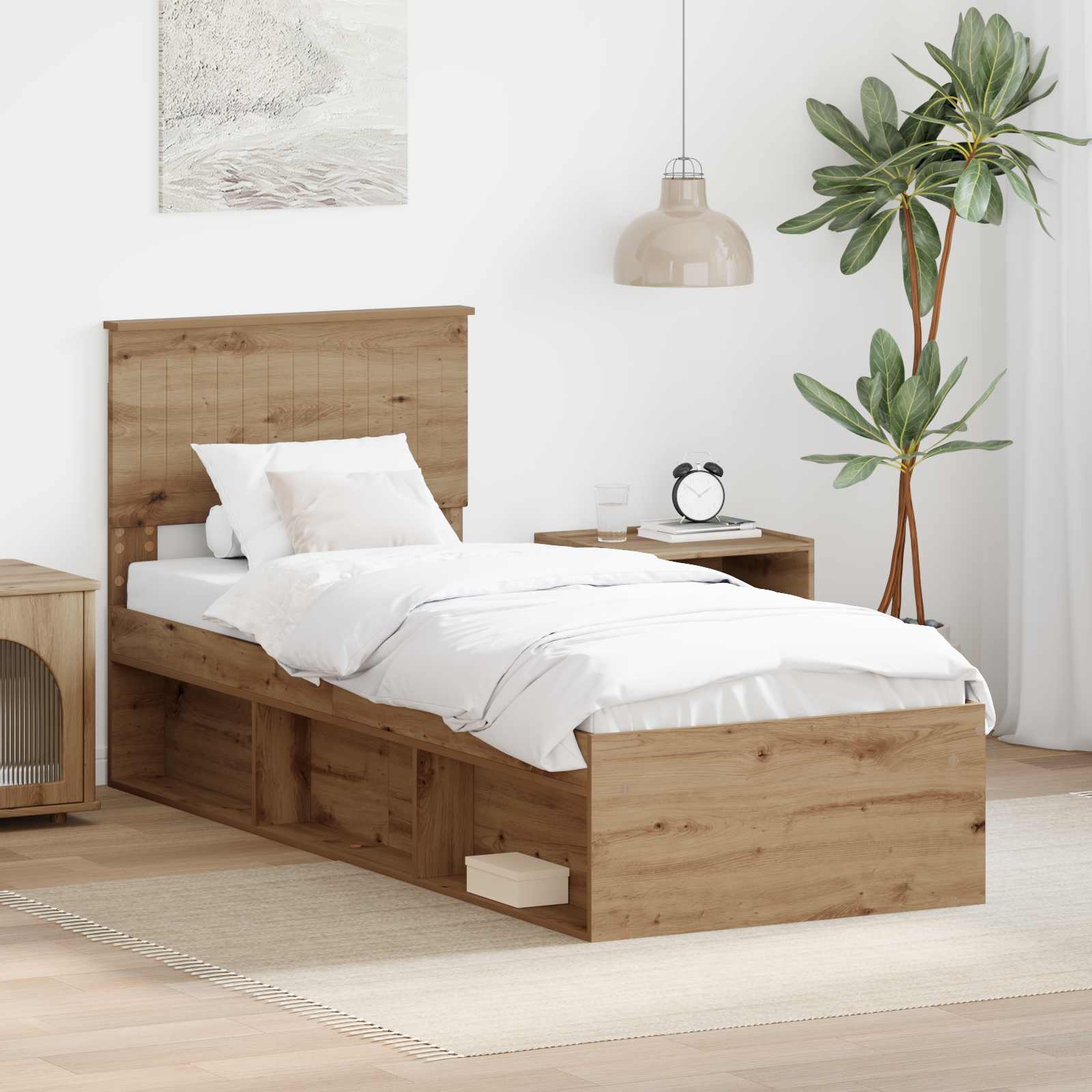 Sängram med huvudgavel Artisan Ek 75 x 190 cm Massiv furu