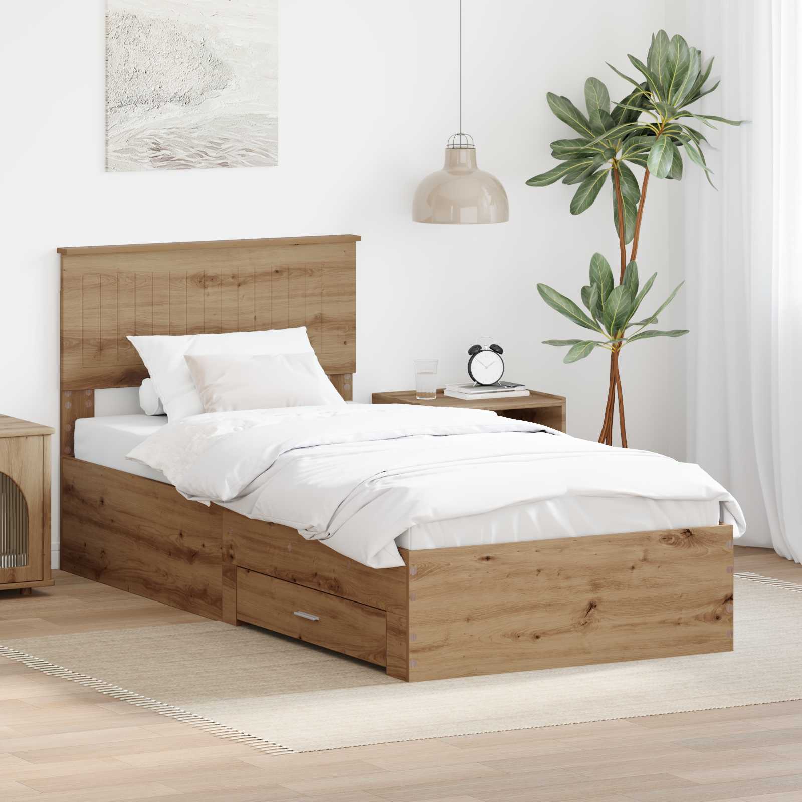 Sängram med låda Artisan-ek 90 x 190 cm Konstruerat trä