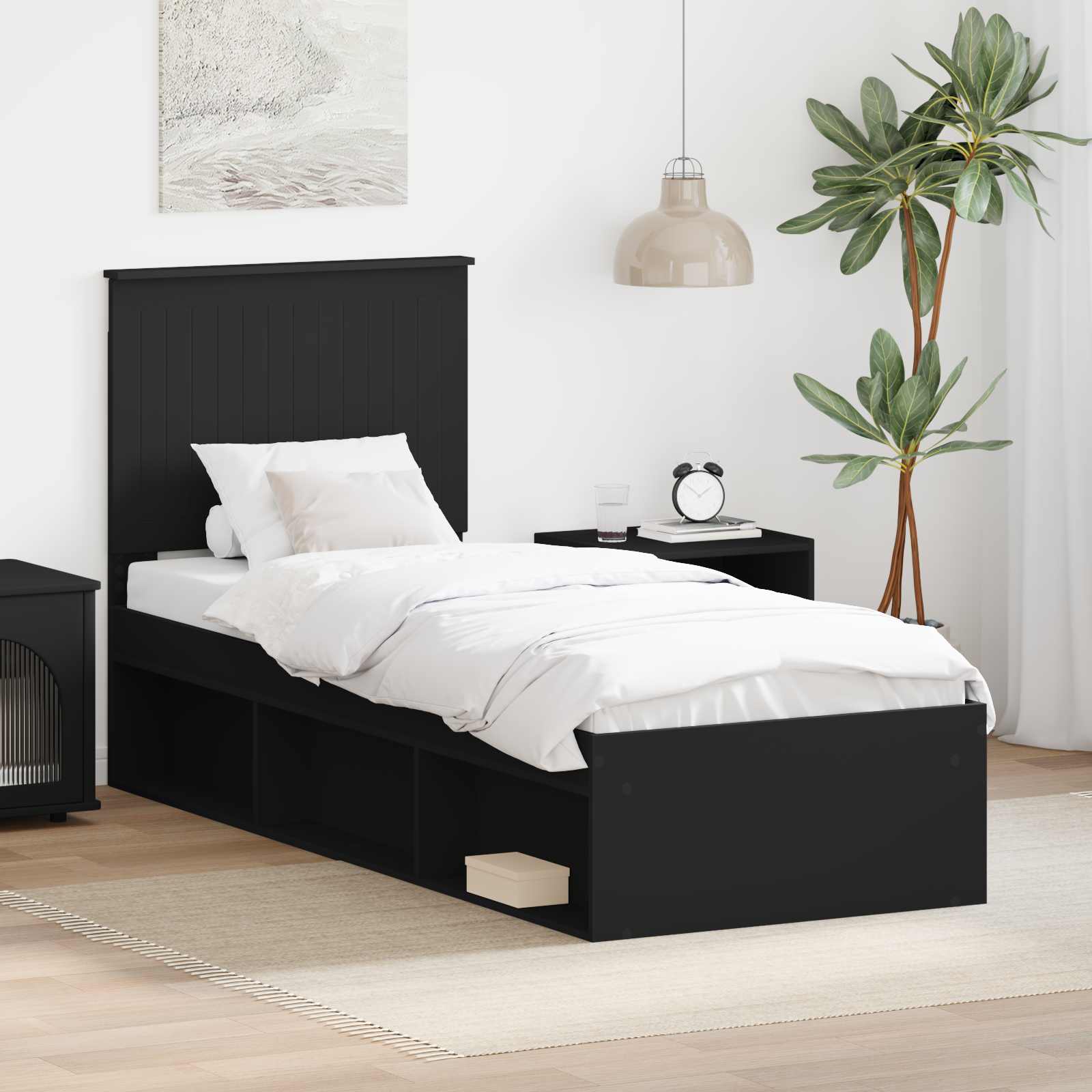Sängram med huvudgavel Svart 75 x 190 cm Massiv furu