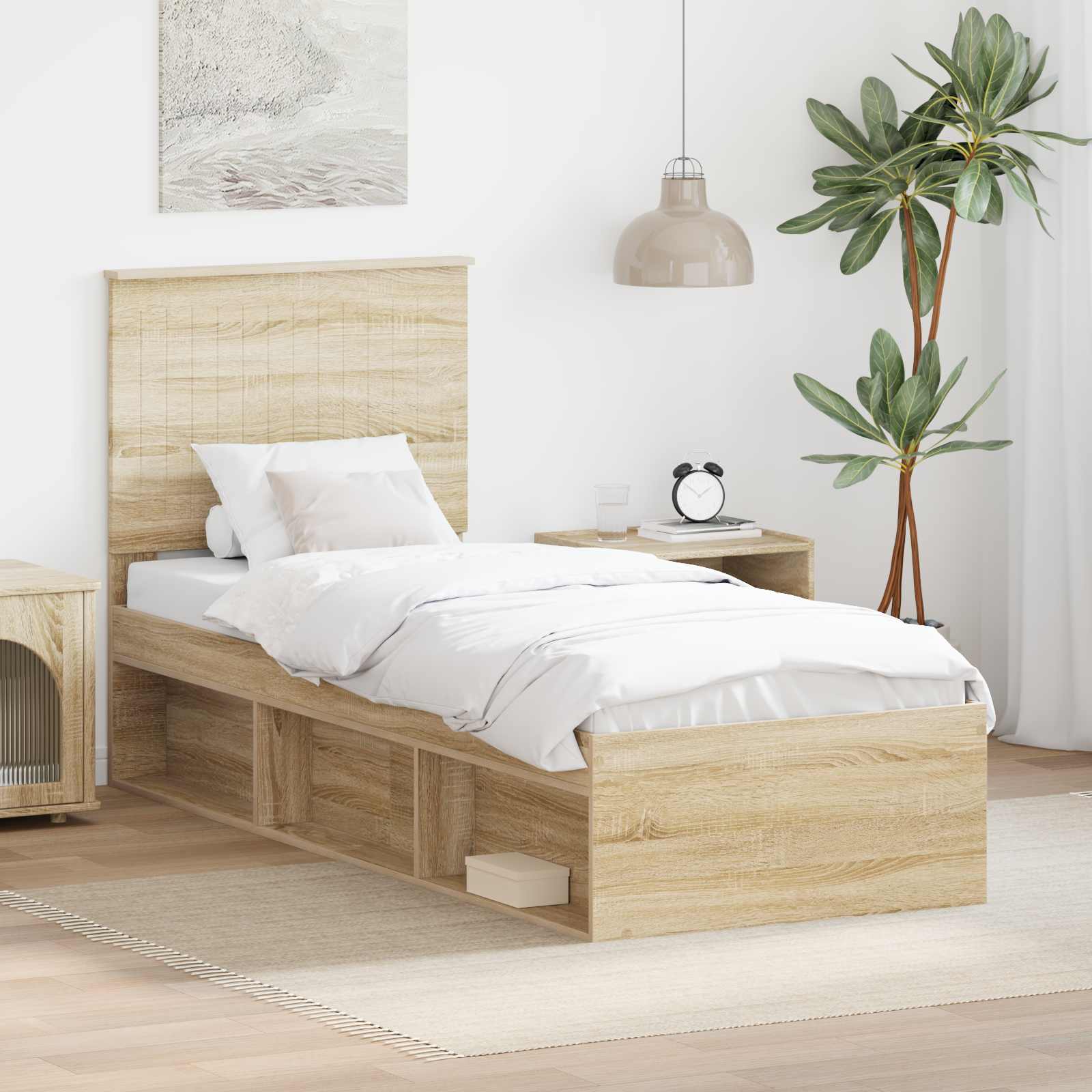 Sängram med huvudgavel Sonoma-ek 75 x 190 cm Massiv furu