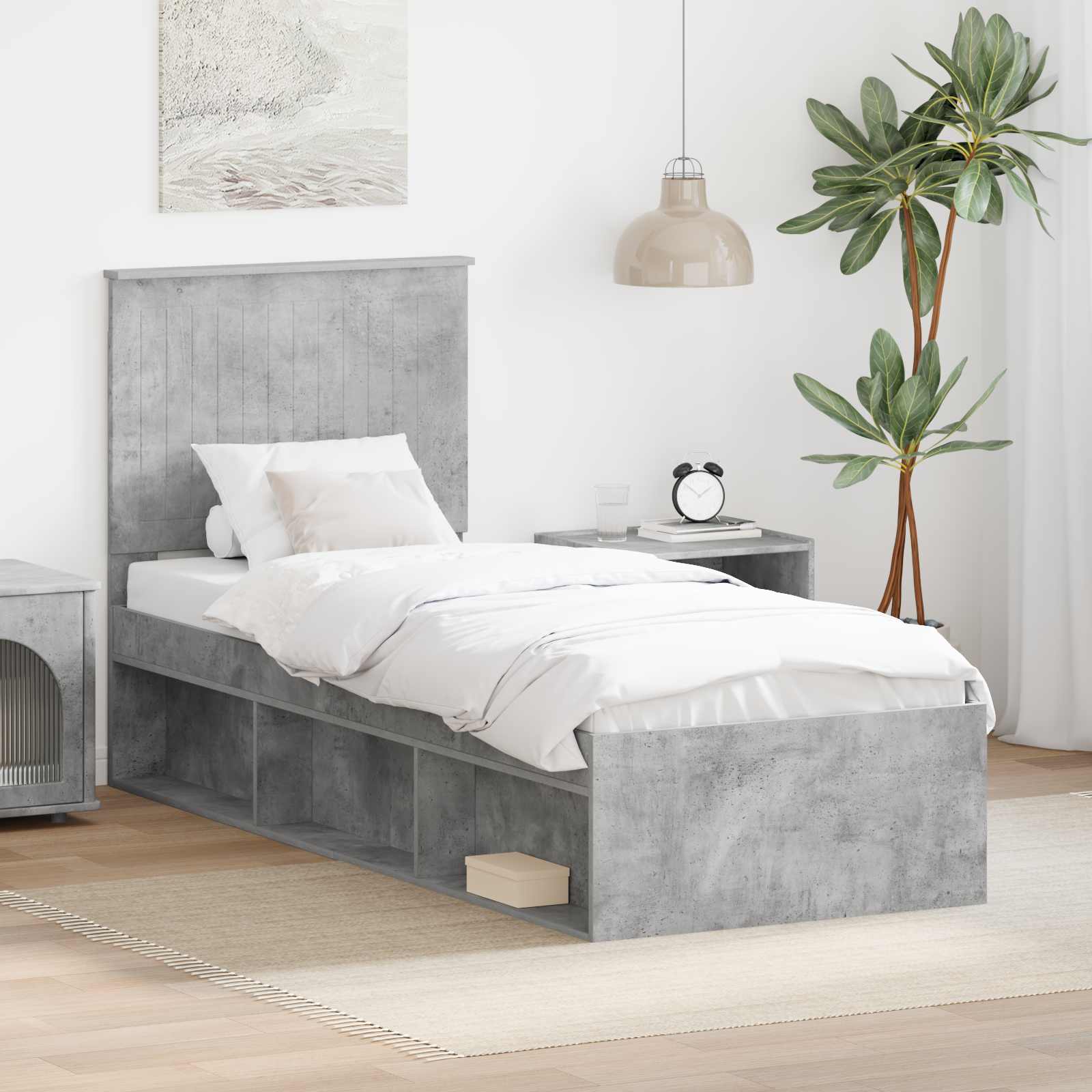 Sängram med huvudgavel Betonggrå 75 x 190 cm Massiv furu