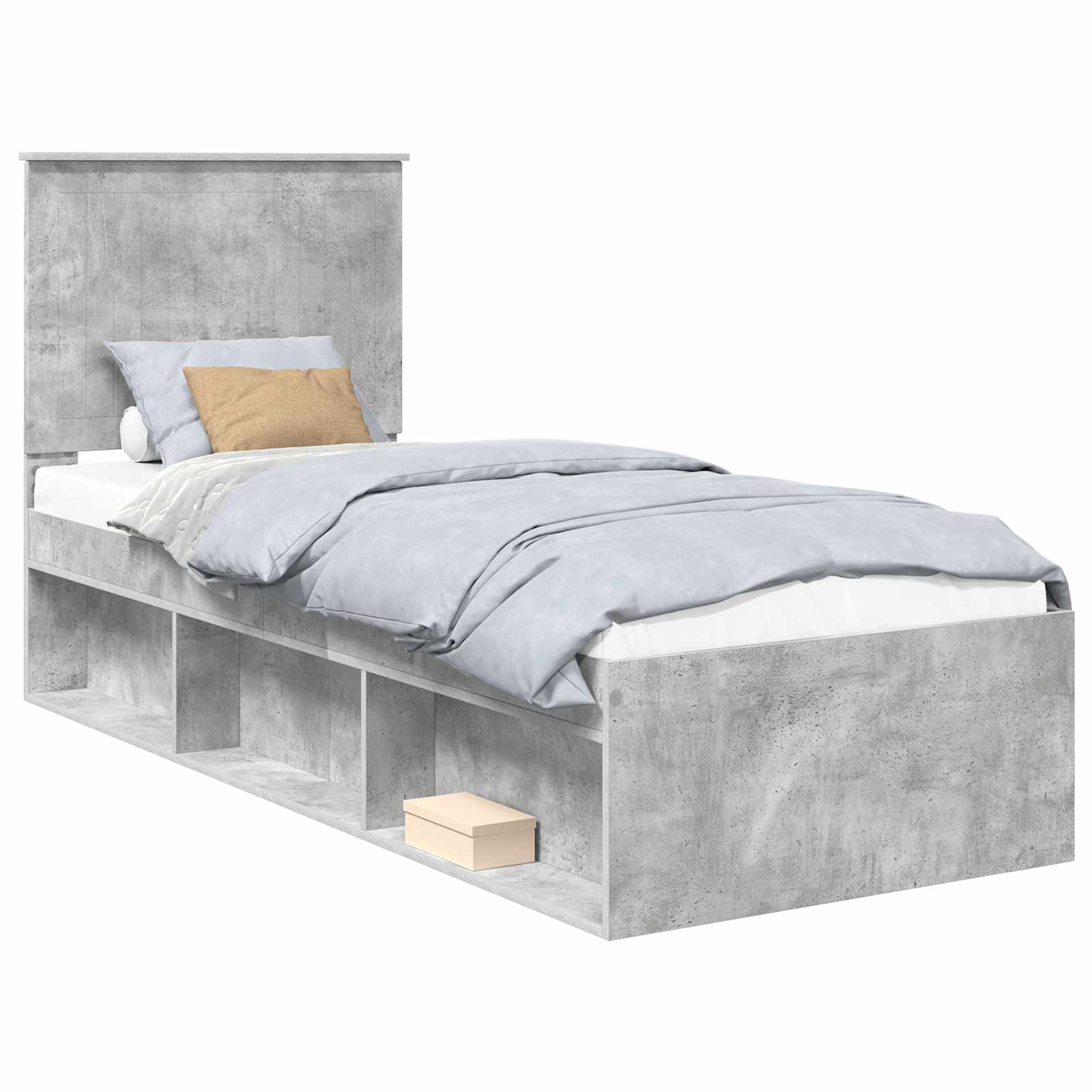 Sängram med huvudgavel Betonggrå 75 x 190 cm Massiv furu