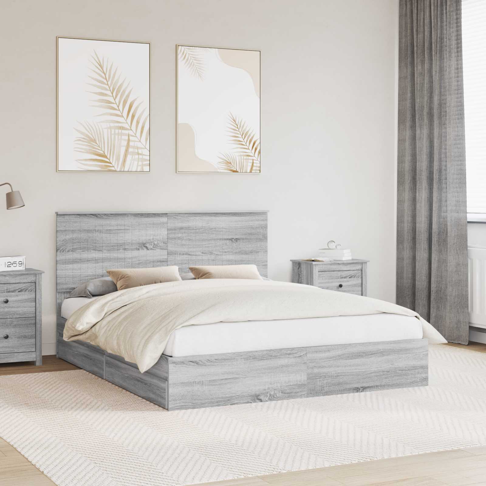 Förvaringssäng med låda Grå Sonoma 160 x 200 cm Konstruerat trä