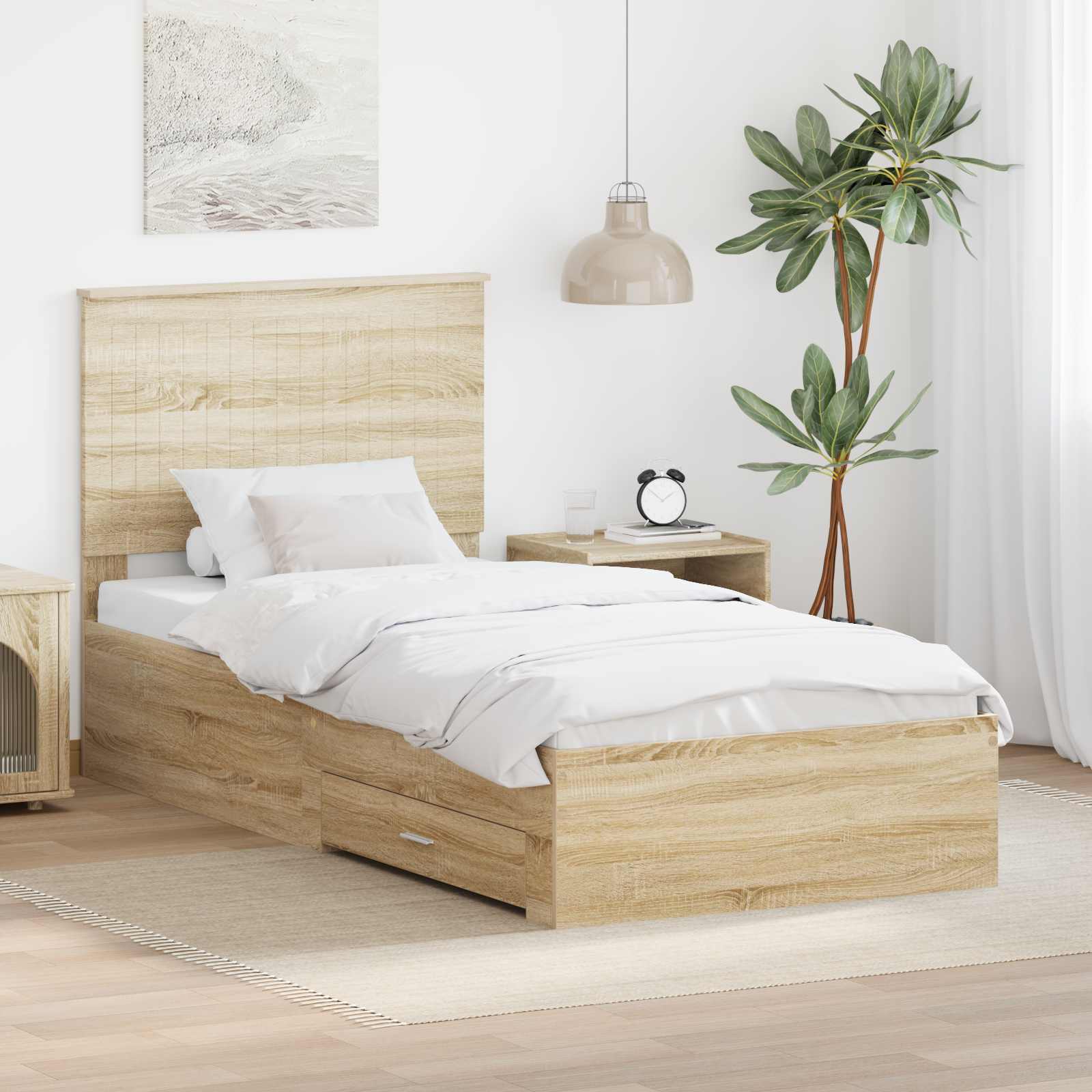 Sängram med låda Sonoma-ek 90 x 190 cm Konstruerat trä
