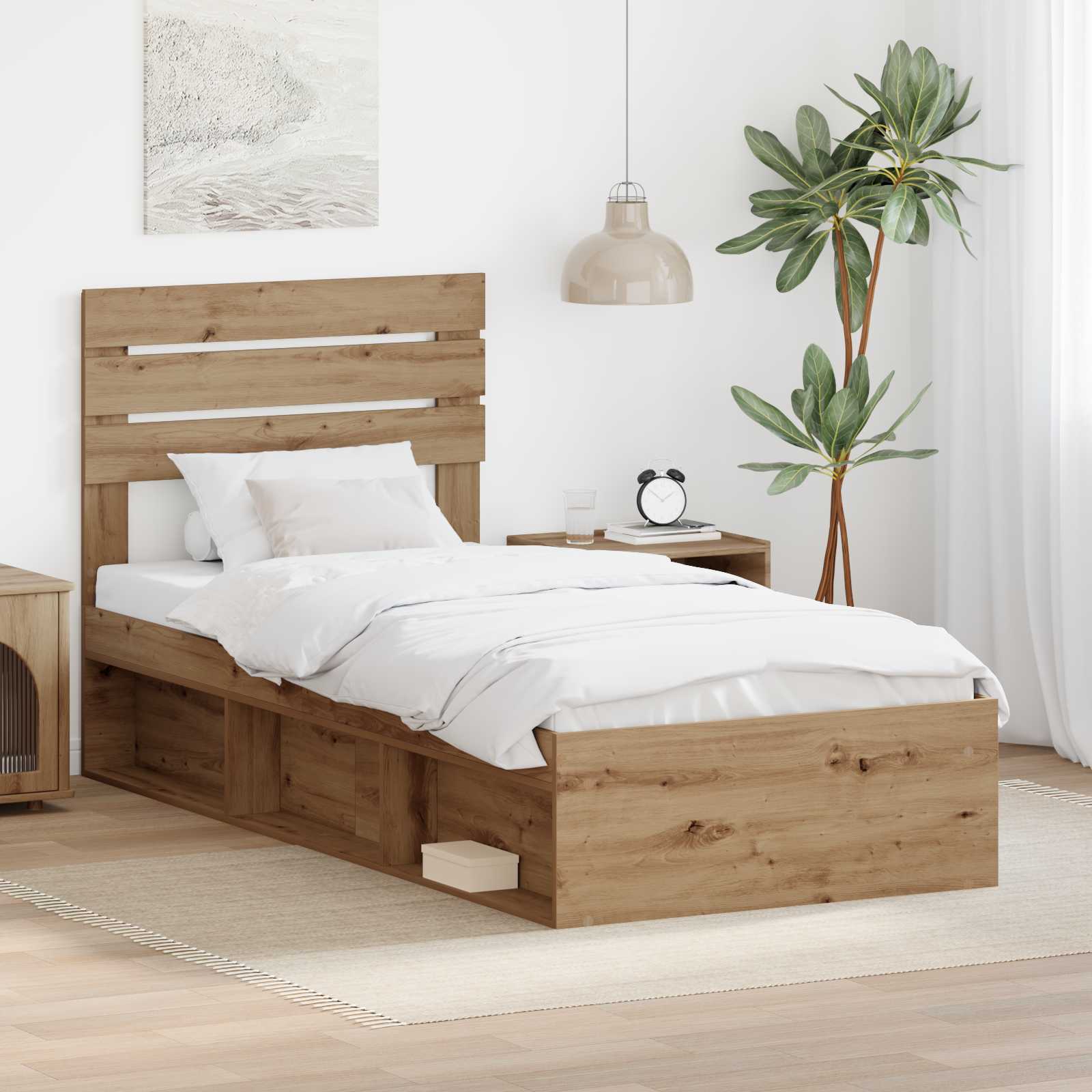 Sängram med huvudgavel Artisan Ek 90 x 190 cm Massiv furu