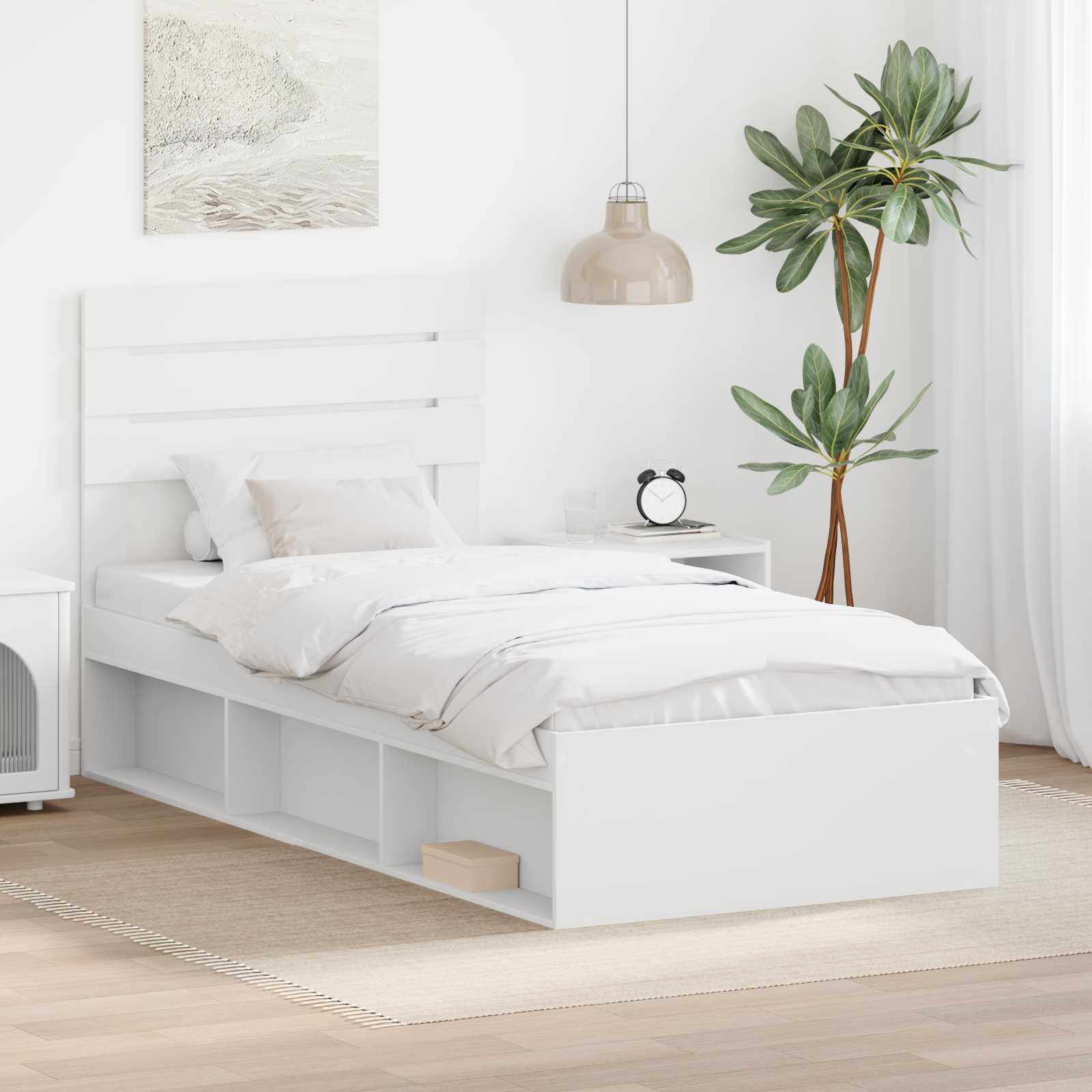 Sängram med huvudgavel Vit 75 x 190 cm Massiv furu