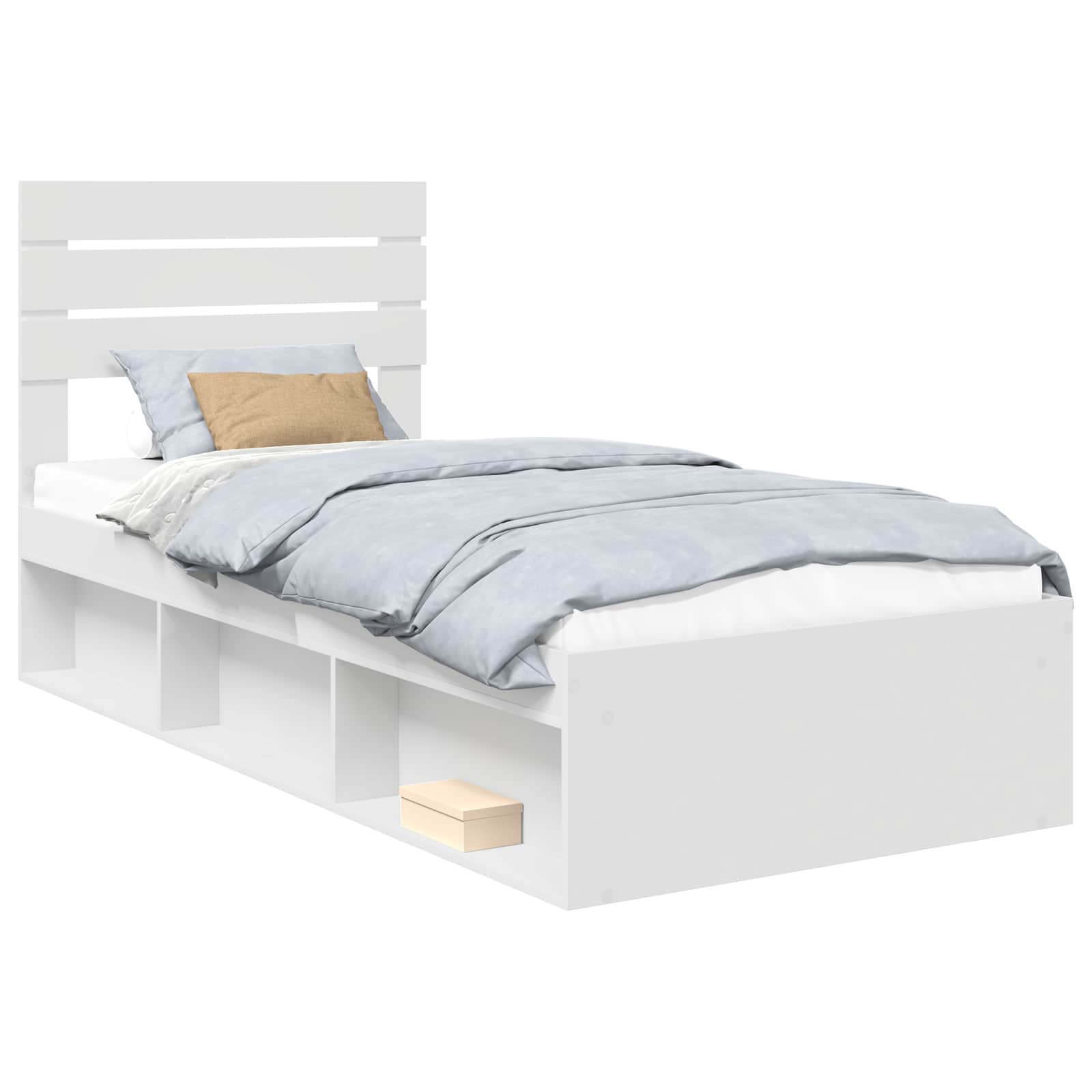 Sängram med huvudgavel Vit 75 x 190 cm Massiv furu