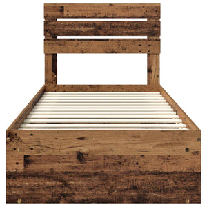 Sängram med huvudgavel Gammalt trä 75 x 190 cm Massiv furu