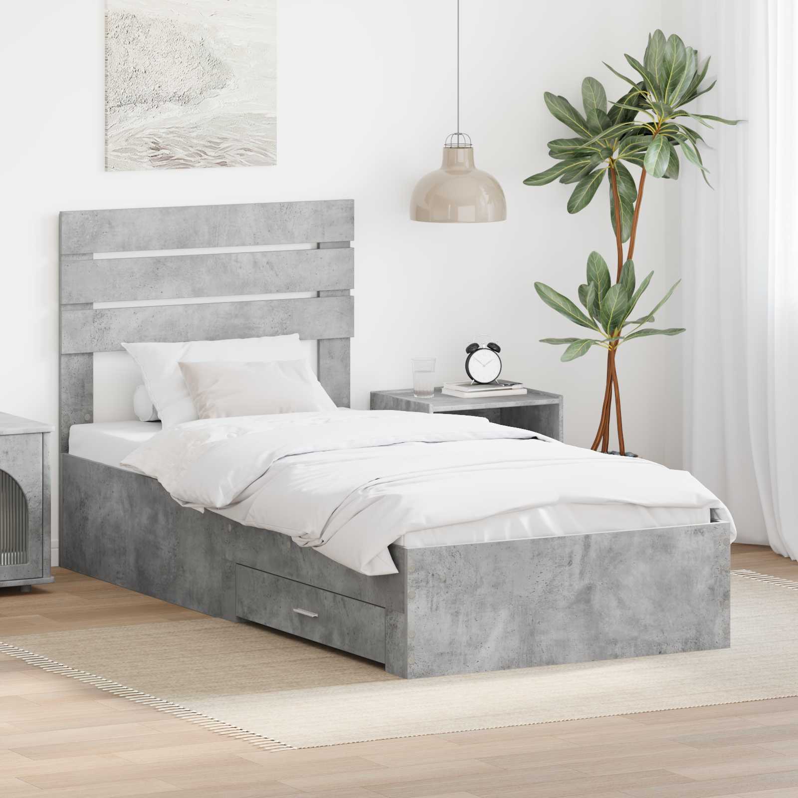 Sängram Betong Grå och Silver 70 x 190 cm Konstruerat trä