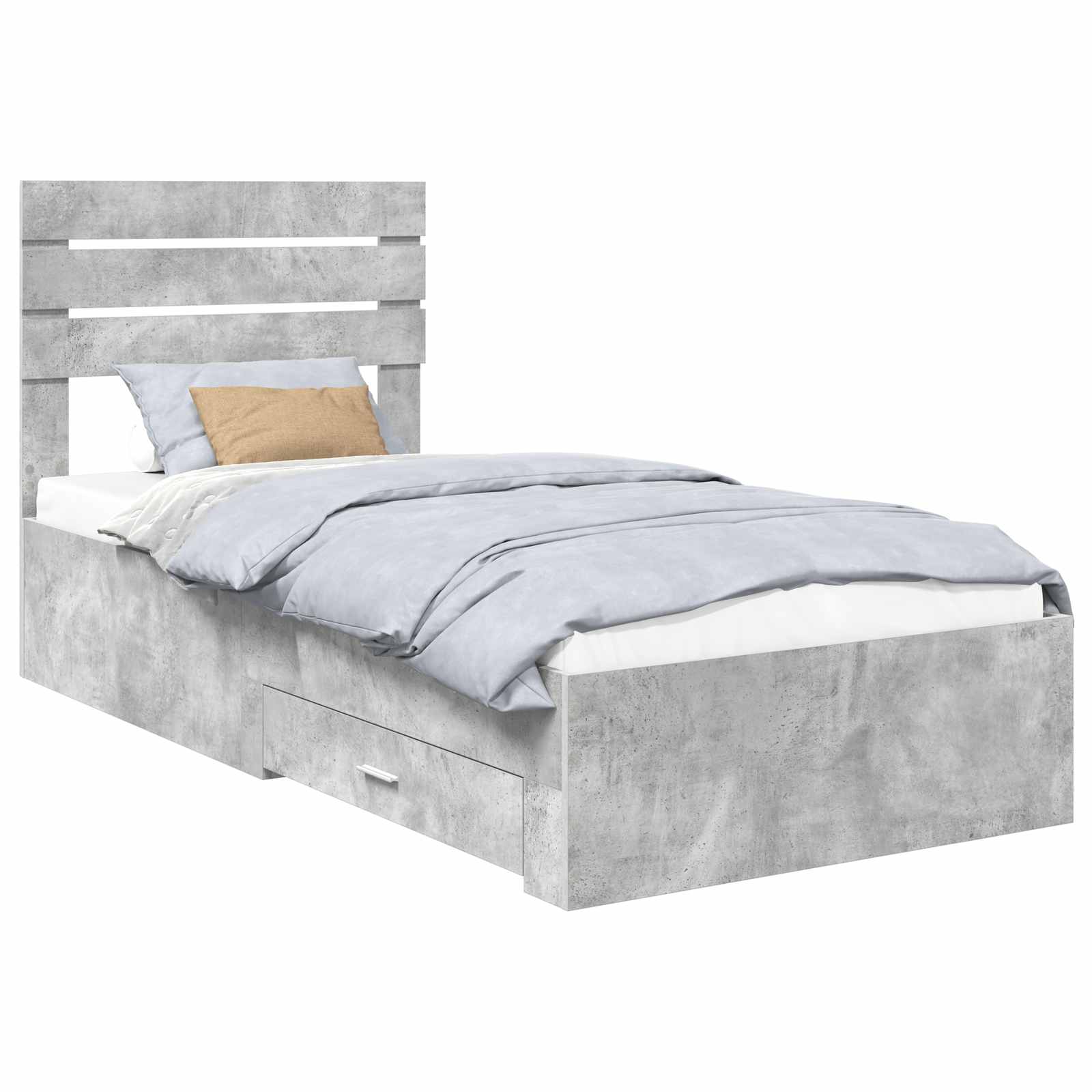 Sängram Betong Grå och Silver 70 x 190 cm Konstruerat trä